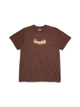 Camiseta con logo floral de algodón, color marrón