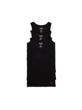 Camiseta sin mangas acanalada con bandera DT, paquete de 3, color negro