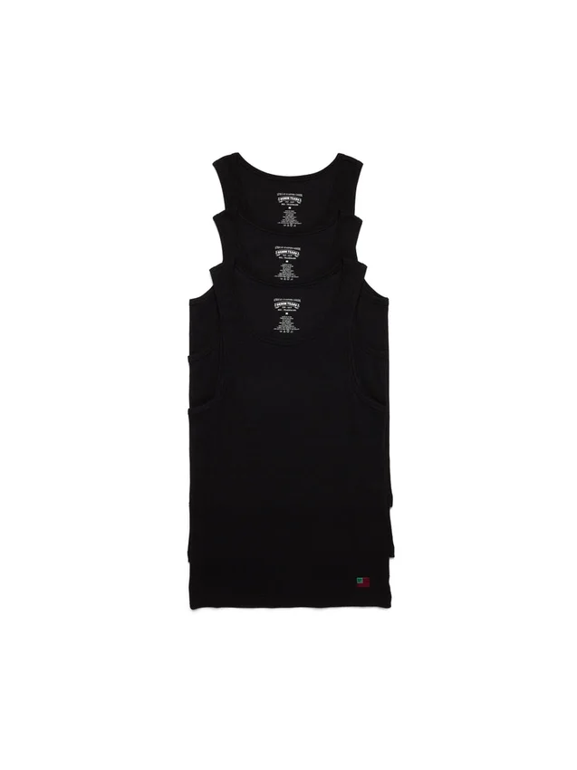 Camiseta sin mangas acanalada con bandera DT, paquete de 3, color negro