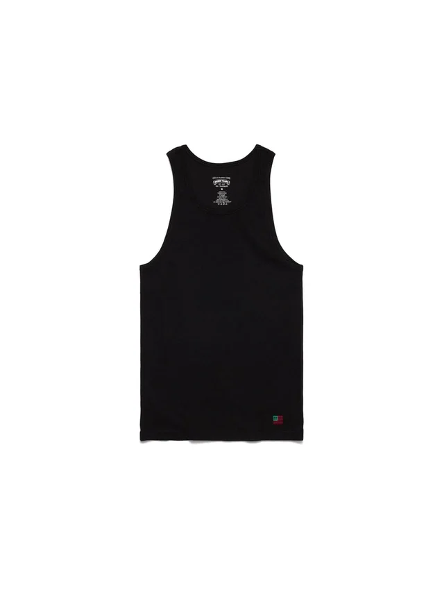 Camiseta sin mangas acanalada con bandera DT, paquete de 3, color negro