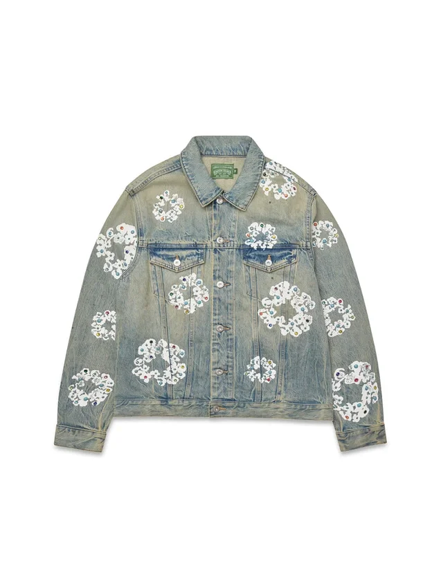 Chaqueta de Denim con Cotton Wreath con tachuelas, lavado sucio