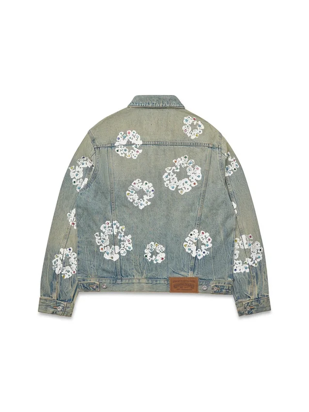Chaqueta de Denim con Cotton Wreath con tachuelas, lavado sucio