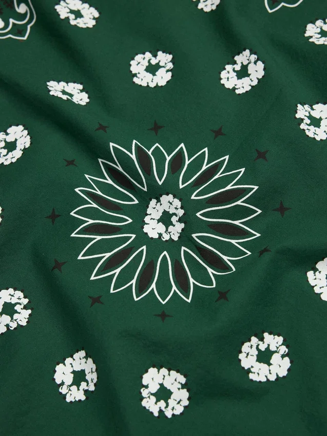 Cotton Wreath Bandana with Paisley Print and Green Design