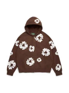 Cotton Wreath Hoodie con capucha y cremallera en color marrón oscuro