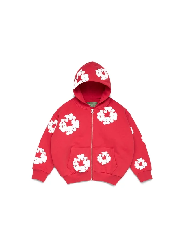 Cotton Wreath Hoodie para niños con guirnaldas de algodón, color rojo