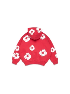 Cotton Wreath Hoodie para niños con guirnaldas de algodón, color rojo