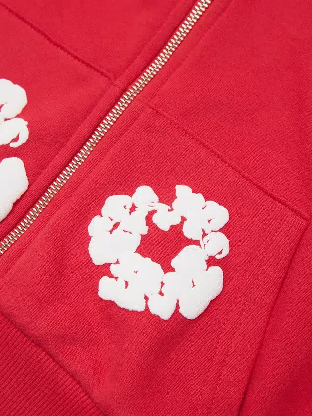 Cotton Wreath Hoodie para niños con guirnaldas de algodón, color rojo