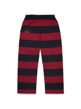 Pantalón de sudadera con dobladillo abierto y escudo a rayas, rojo/azul marino