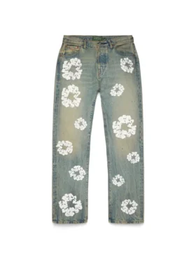 Pantalones de Denim Cotton Wreath de corte recto con lavado sucio