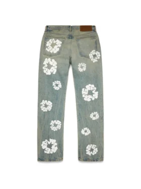 Pantalones de Denim Cotton Wreath de corte recto con lavado sucio
