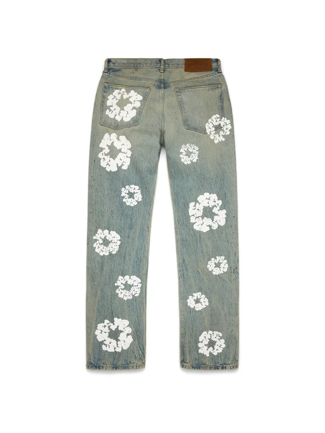 Pantalones de Denim Cotton Wreath de corte recto con lavado sucio