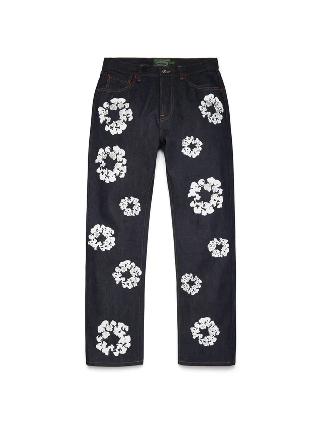 Pantalones de Denim Cotton Wreath de corte recto con ribete