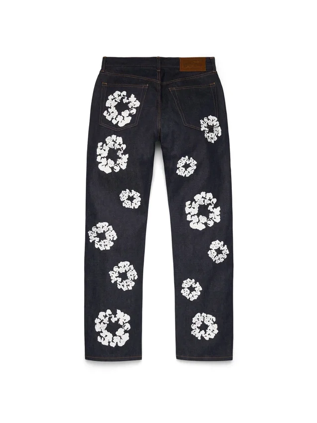Pantalones de Denim Cotton Wreath de corte recto con ribete