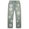 Pantalones holgados de Denim con Cotton Wreath de tachuelas, lavado sucio