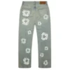 Pantalones holgados de Denim con Cotton Wreath de tachuelas, lavado sucio
