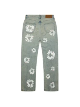 Pantalones holgados de Denim con Cotton Wreath de tachuelas, lavado sucio
