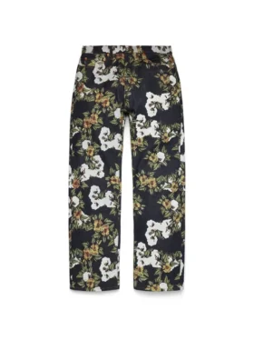 Pantalones holgados de Denim con estampado floral y orillo