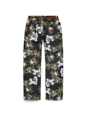 Pantalones holgados de Denim con estampado floral y orillo