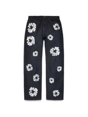 Pantalones holgados de Denim Cotton Wreath con ribete