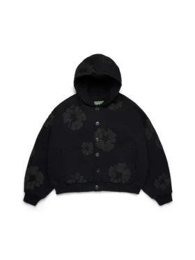 Sudadera con capucha y cardigan «Cotton Wreath» en color negro