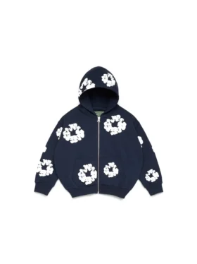 Sudadera con capucha y cremallera «Cotton Wreath Hoodie» para niños, color azul marino