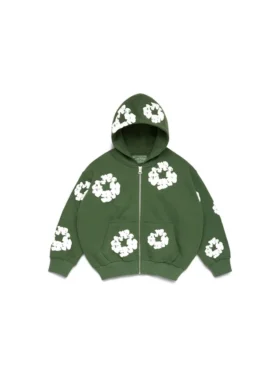 Sudadera con capucha y cremallera «Cotton Wreath Hoodie» para niños, color verde