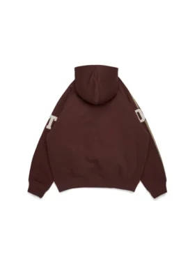 Sudadera con capucha y cremallera DT con parches de chenilla, color marrón