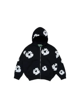 Sudadera con capucha y cremallera para niños «Cotton Wreath Hoodie», color negro